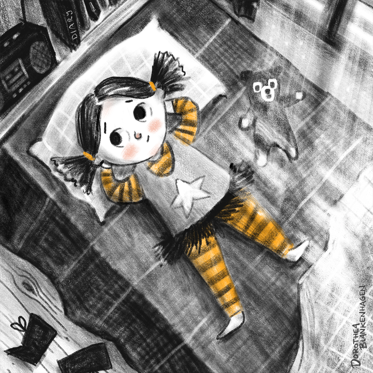 Die Illustration zeigt ein Mädchen nachdenklich in ihrem Bett liegen